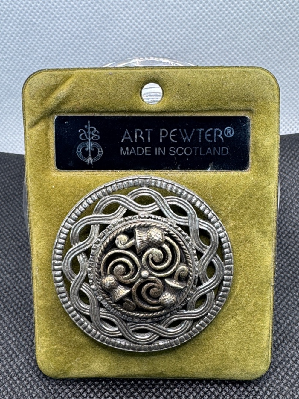 Scottish Silver-Tone Celtic Thistle Round Brooch